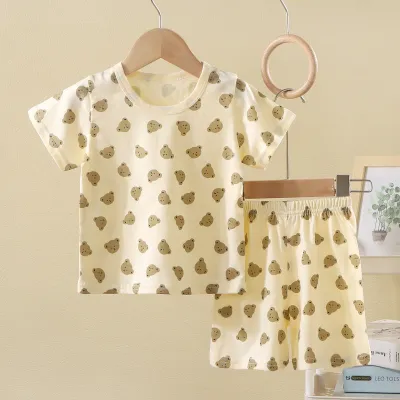 Kids Boys Girls Summer Printed Cotton Short-Sleeve T-Shirt Shorts Pajamas Two-Piece Set