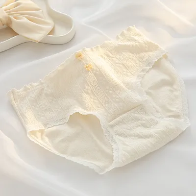 Kids Girls Fashion Solid Color Floral Jacquard Cotton Mid-Waist Underpants