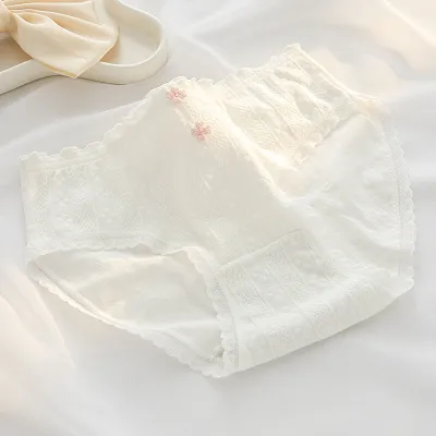 Kids Girls Fashion Solid Color Floral Jacquard Cotton Mid-Waist Underpants