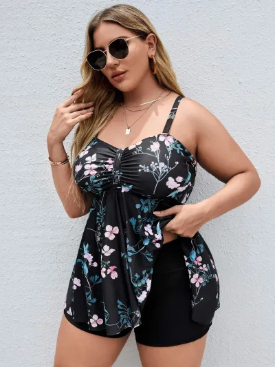 Women Fashion Sexy Plus Size Printed Tankini Swimsuit