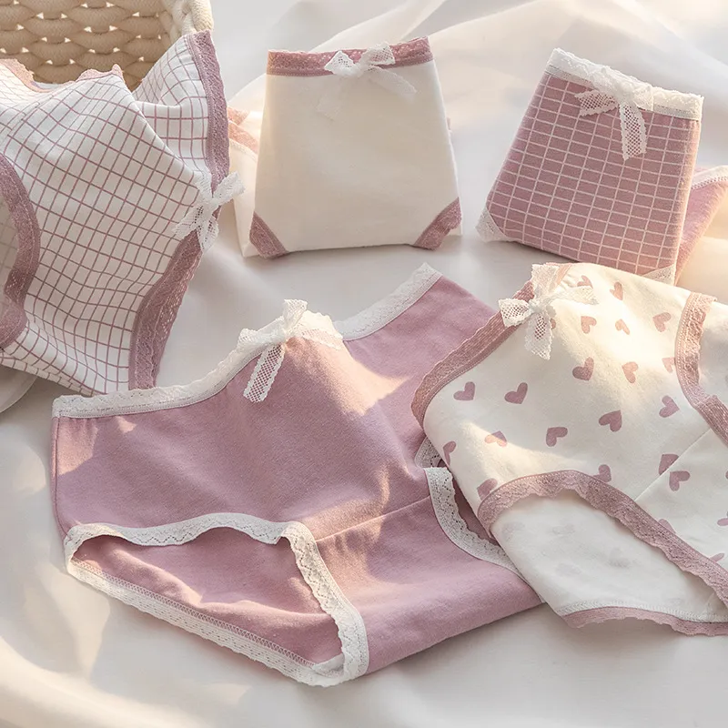 Kids Girls Purple Cotton Mid-Waist Underpants Sleepwear
