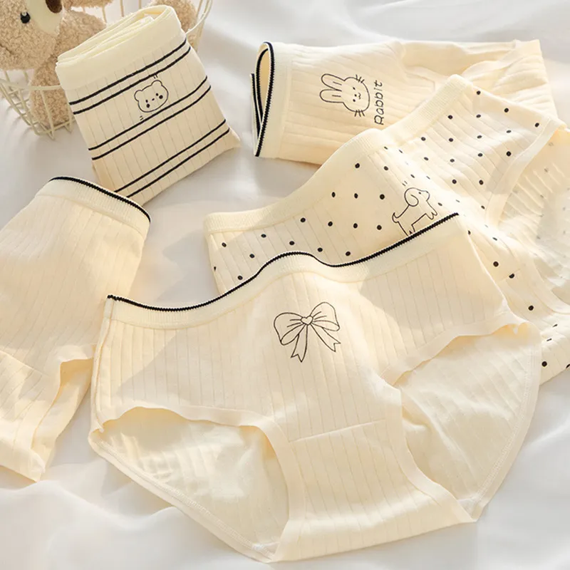 Kids Girls Stripe Cartoon Cotton Pajamas Mid-Waist Underpants