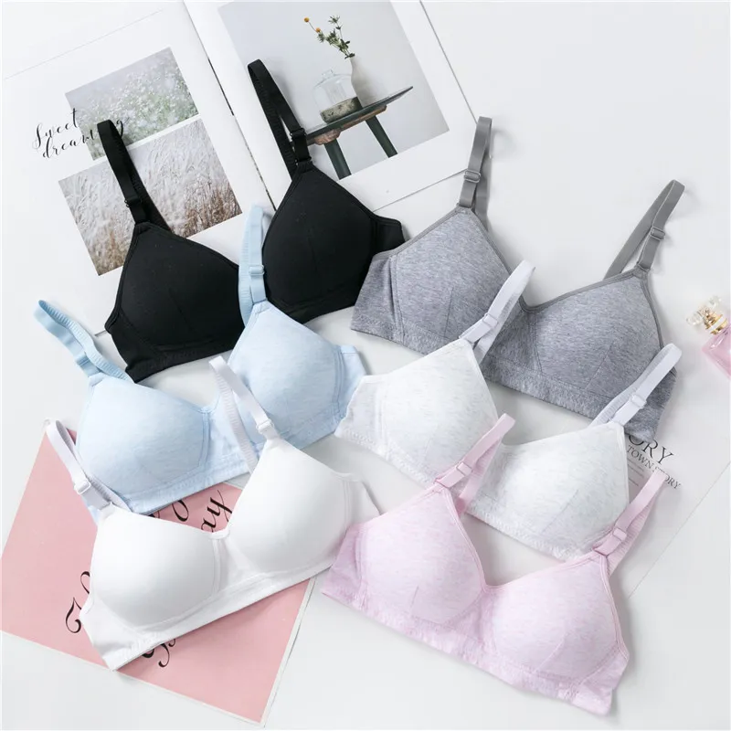 Women Fashion Simple Solid Color Thin Gather-Up Non-Rimped Bra