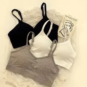 Women Fshion Simple Solid Color No Steel Ring Thin Bra