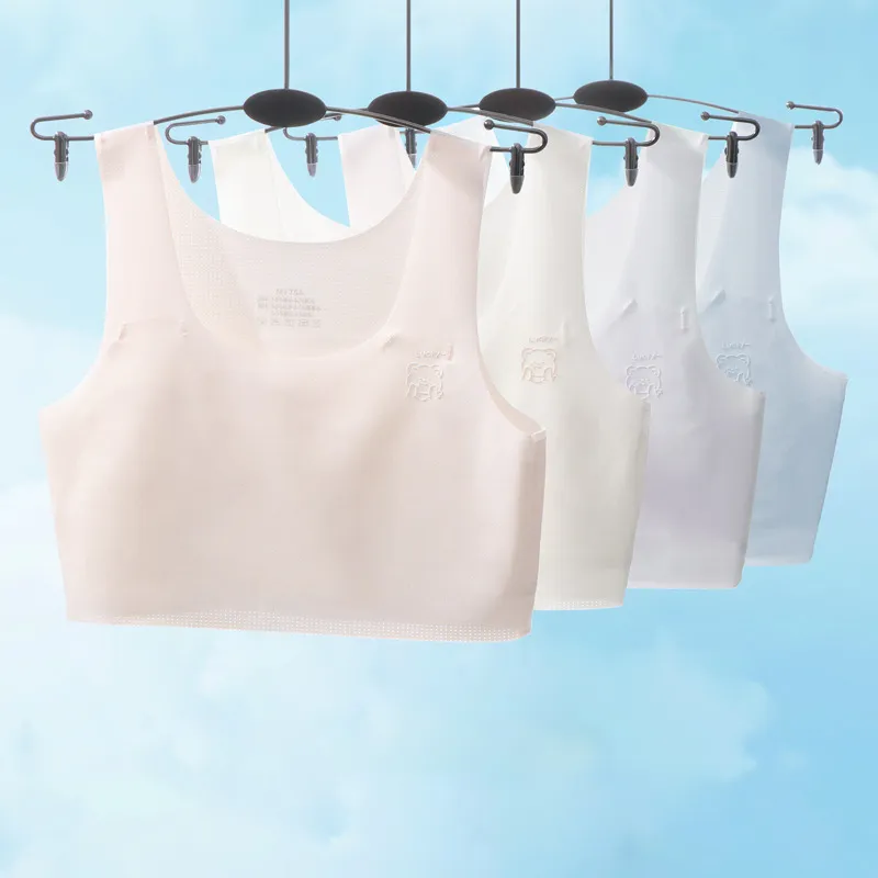 Kids Girls' Fashion Solid Color Traceless Lightweight Breathable Vest Style Bra