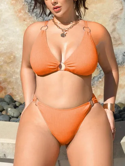 Women Fashion Sexy Plus Size Solid Color Bikini Swimwear