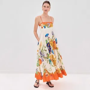 Women Fashion Sexy Spring And Summer Flower Printed Spaghetti Strap Loose Dress
