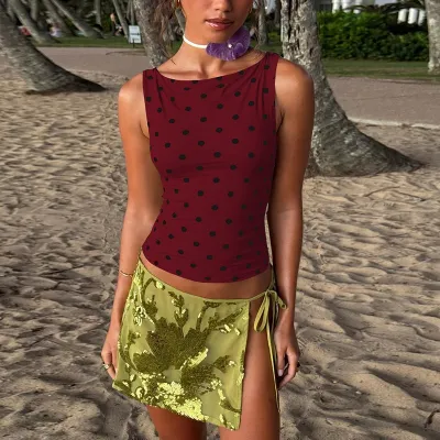 Women Fashion Sexy Summer Polka Dots Printed Tank Top