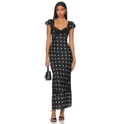 Women Fashion Sexy Elegant Summer Polka Dots Printed Short-Sleeve Slim Fit Dress