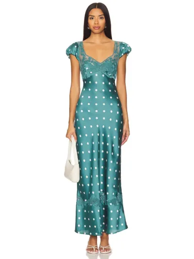 Women Fashion Sexy Elegant Summer Polka Dots Printed Short-Sleeve Slim Fit Dress