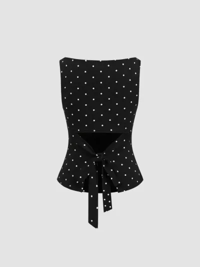 Women Fashion Sexy Summer Polka Dots Printed Sleeveless Tank Top