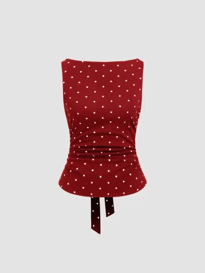 Women Fashion Sexy Summer Polka Dots Printed Sleeveless Tank Top