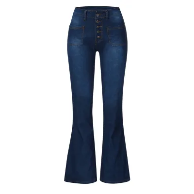 Women Fashion Casual High-Elastic Bootcut Jeans