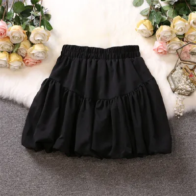 Women Fashion Sexy Summer Solid Color High Waist Pleated Puffy Skirt