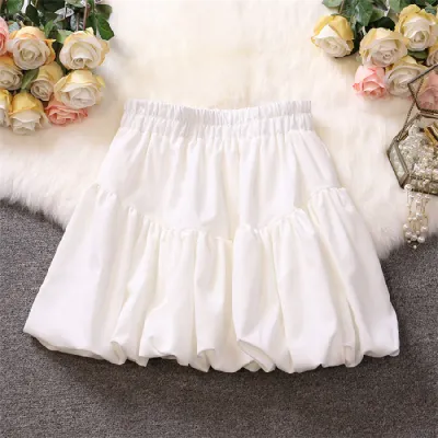 Women Fashion Sexy Summer Solid Color High Waist Pleated Puffy Skirt