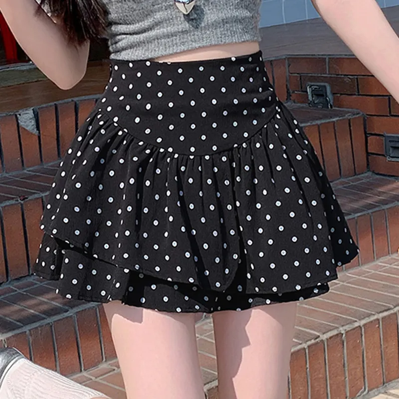 Women Fashion Sexy Summer Polka Dot Print High Waist Tutu Skirt