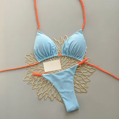 Women Fashion Sexy Simple Color Block Lace-Up Bikini Swimsuit