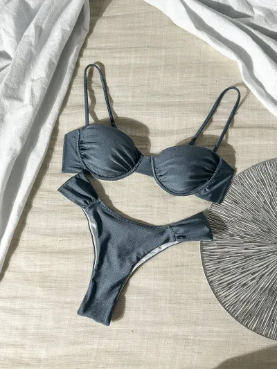Women Fashion Sexy Simple Solid Color Bikini Swimsuit
