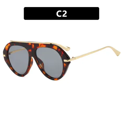 Women Fashion Casual Concave Cat Eye Sunglasses PC Plastic Metal Frame AC Lens