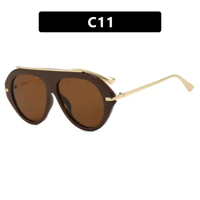 Women Fashion Casual Concave Cat Eye Sunglasses PC Plastic Metal Frame AC Lens