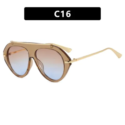 Women Fashion Casual Concave Cat Eye Sunglasses PC Plastic Metal Frame AC Lens