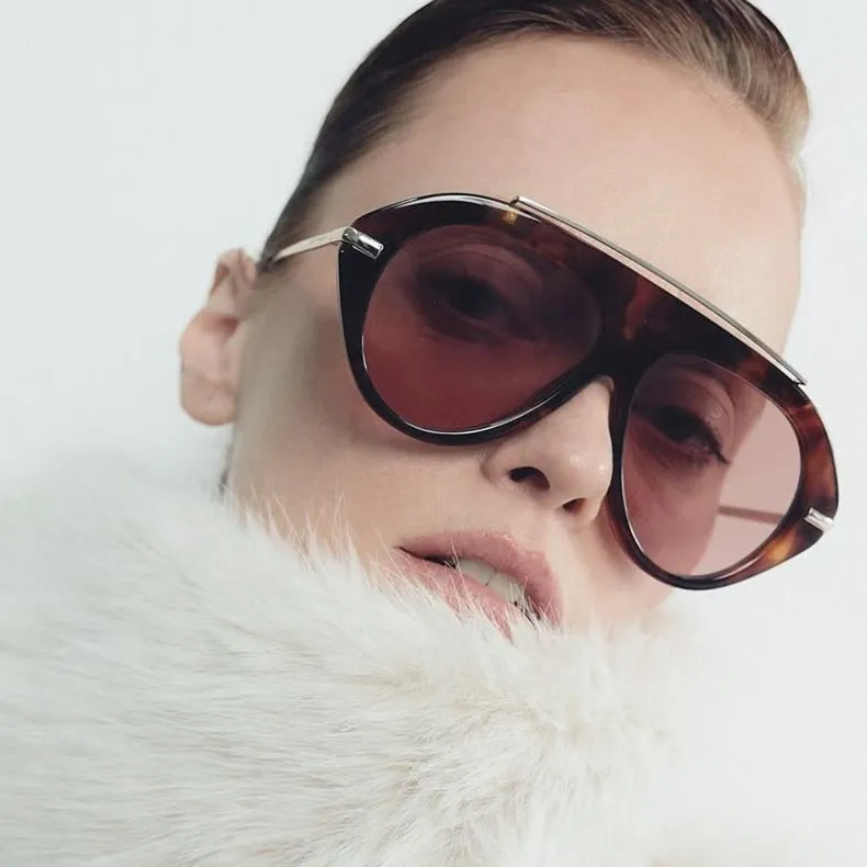 Women Fashion Casual Concave Cat Eye Sunglasses PC Plastic Metal Frame AC Lens