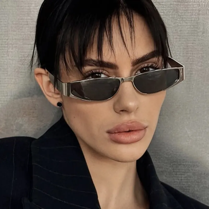 Women Fashion Narrow Frame Metal Sunglasses Alien Mirror