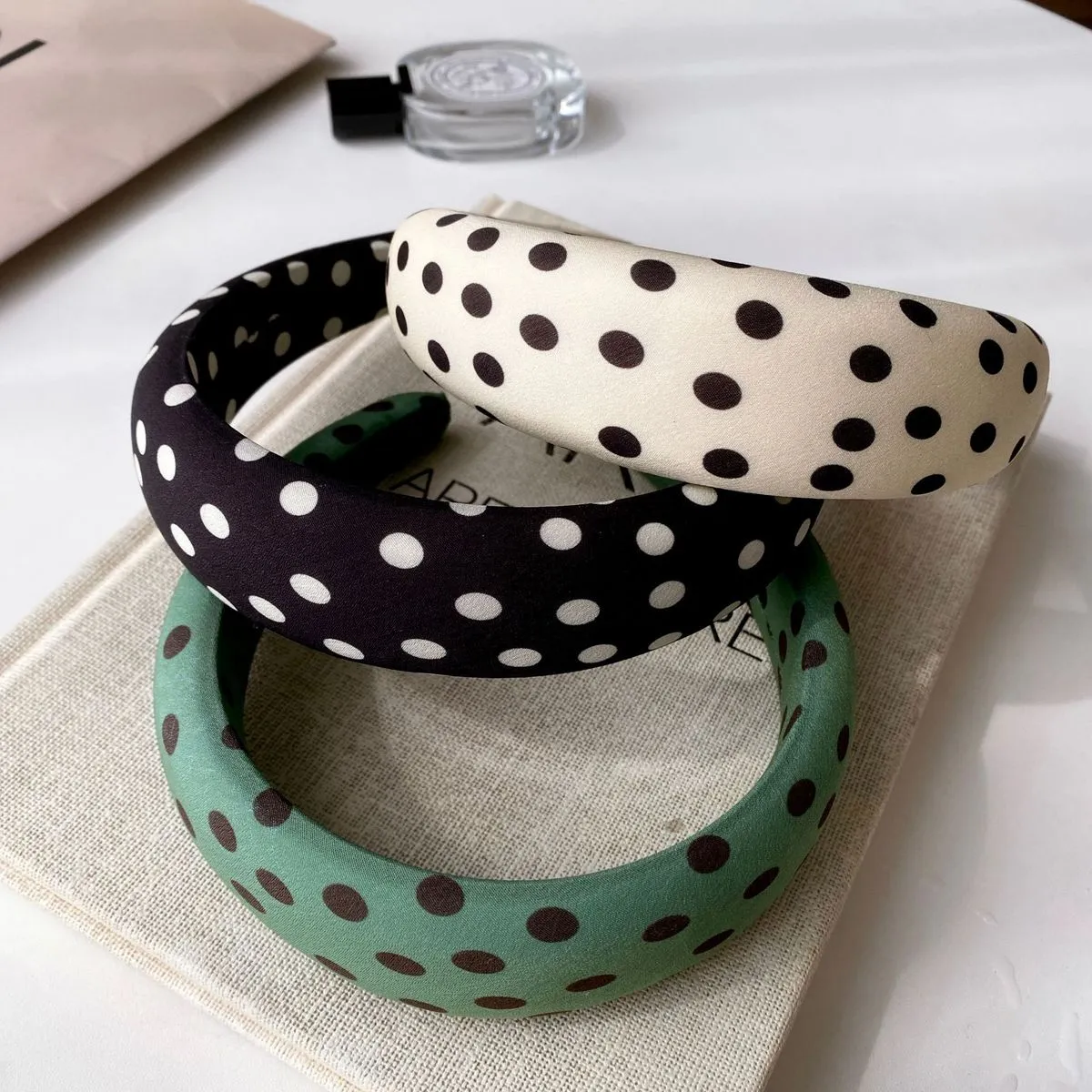 Women's Retro Polka Dot Print Wide Edge Hair Band Nonwoven Fabric