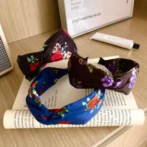 Women Fashion Retro Floral Printed Knot Fabric Hair Band