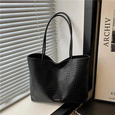 Women Casual Solid Color Large Capacity Shoulder Bag Tote PU with Magnetic Button