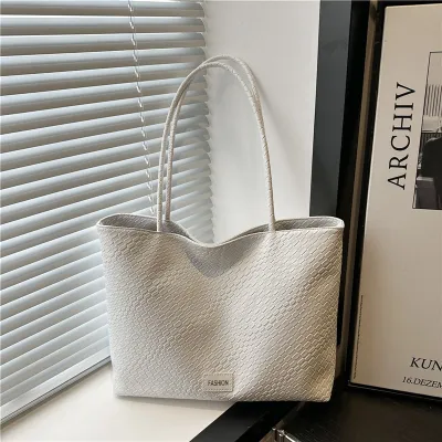 Women Casual Solid Color Large Capacity Shoulder Bag Tote PU with Magnetic Button
