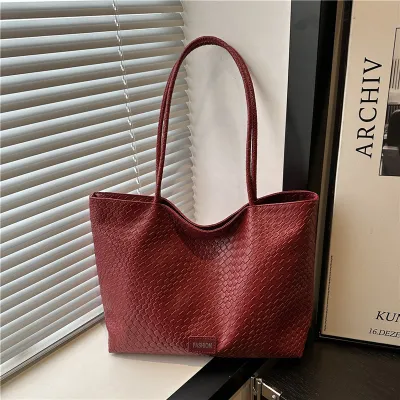 Women Casual Solid Color Large Capacity Shoulder Bag Tote PU with Magnetic Button