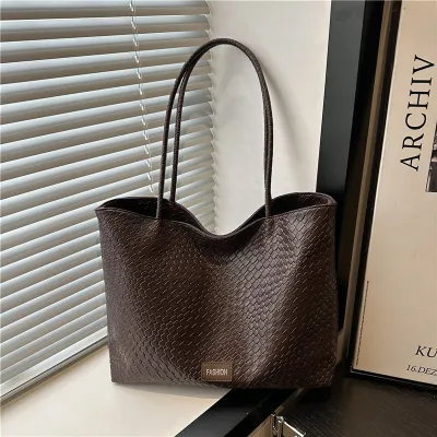 Women Casual Solid Color Large Capacity Shoulder Bag Tote PU with Magnetic Button