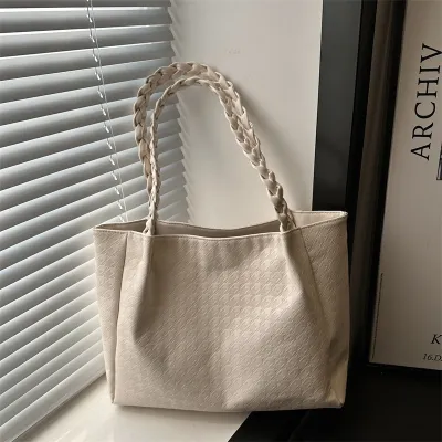 Women Fashion Casual Solid Color Large Capacity Shoulder Bag Tote with Zipper