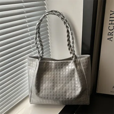 Women Fashion Casual Solid Color Large Capacity Shoulder Bag Tote with Zipper