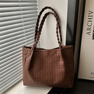 Women Fashion Casual Solid Color Large Capacity Shoulder Bag Tote with Zipper