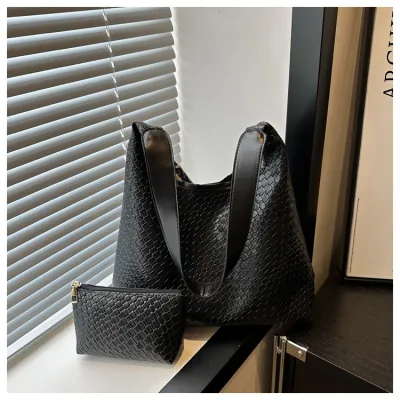 Women Fashion Casual Solid PU Large Capacity Bucket Shoulder Bag