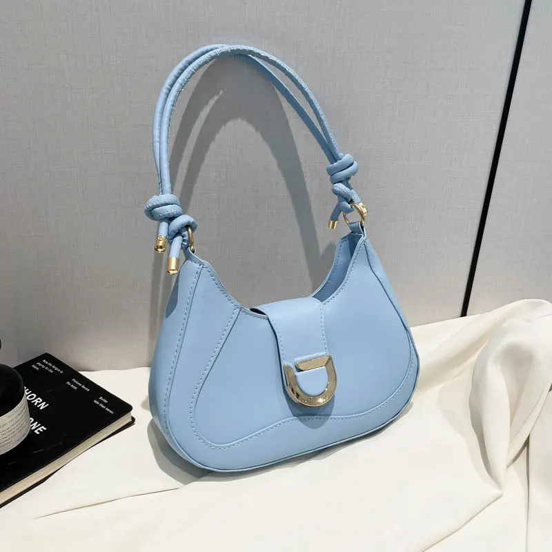 Women Fashion Casual Solid Color PU Saddle Shoulder Bag with Zipper Buckle