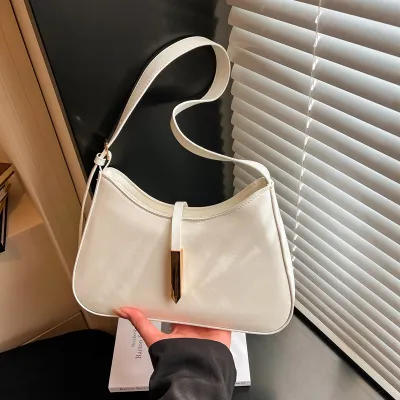 Women Fashion Casual Solid Color PU Shoulder Bag Axillary Mass Zipper Handbag 14x27x6cm