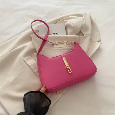 Women Fashion Casual Solid Color Portable PU Shoulder Bag Axillary Mass