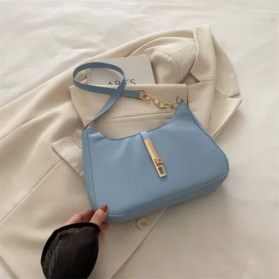 Women Fashion Casual Solid Color Portable PU Shoulder Bag Axillary Mass