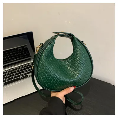Women Fashion Casual Solid Color Pattern PU Dumpling-Shaped Handbag with Zipper