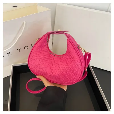 Women Fashion Casual Solid Color Pattern PU Dumpling-Shaped Handbag with Zipper