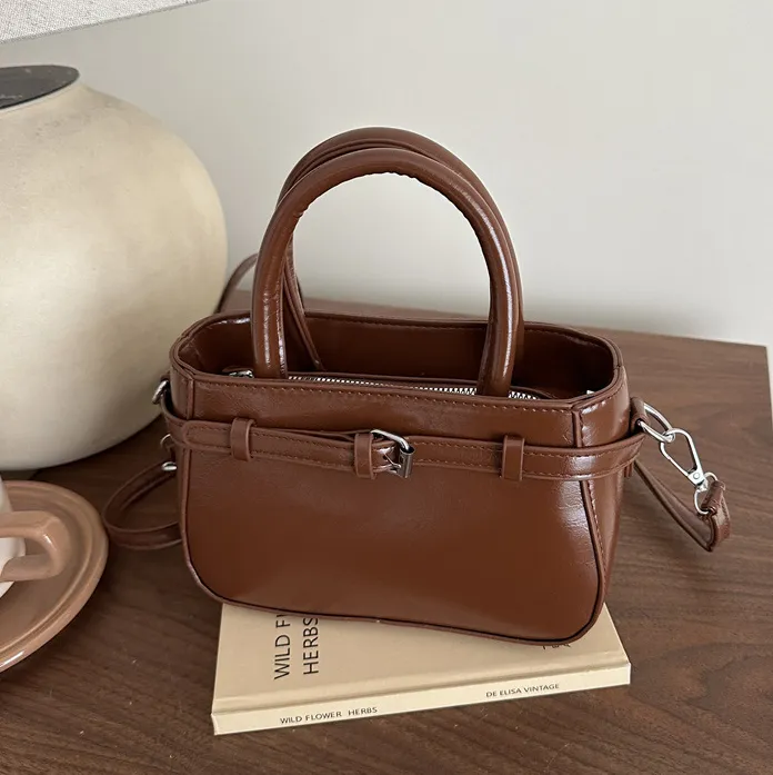 Women Fashion Simple Solid Color Small Square Handbag Tote