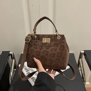 Women Casual Retro Leopard Frosted Handbag Shoulder Crossbody Bag