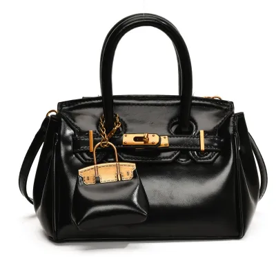 Women Fashion Casual Retro Oil Wax Leather Portable Handbag with Clasp Closure