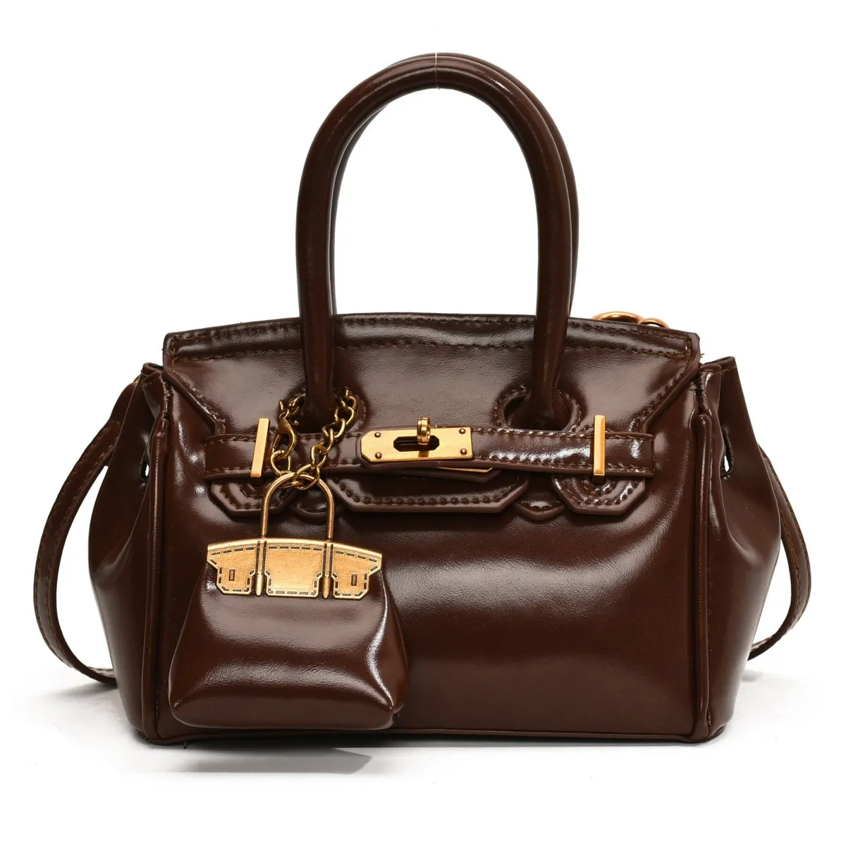 Women Fashion Casual Retro Oil Wax Leather Portable Handbag with Clasp Closure