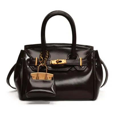 Women Fashion Casual Retro Oil Wax Leather Portable Handbag with Clasp Closure