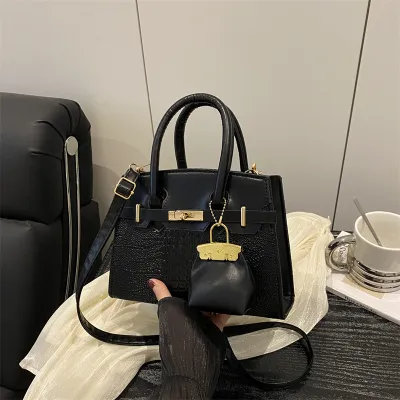 Women Fashion Casual Contrast Color Stitching Crocodile Pattern Portable Small Square Handbag