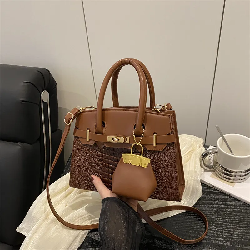Women Fashion Casual Contrast Color Stitching Crocodile Pattern Portable Small Square Handbag